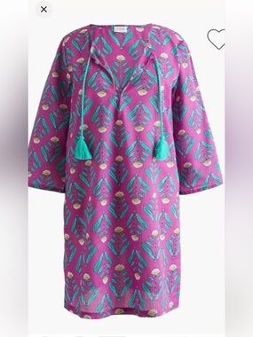 J. Crew Factory Pink Floral-Print Swim Coverup with Teal Tassels